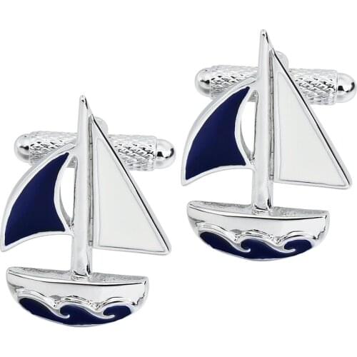 HAWSON Fashionable Cufflinks Sailboat Navy Blue & White Cuff Links for French Cuffs/Shirts Garment Accessory Gift for Men