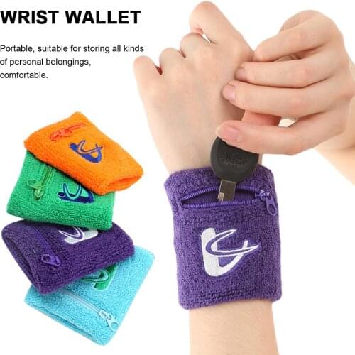 4PCS Cotton Sweat - Absorbent Towel Wrist Wallet Wristband with Zipper Suitable for Running Walking Basketball Tennis Hiking