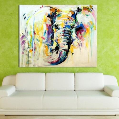 JQHYART Oil Painting Colorful Elephants Canvas Art Paintings For Living Room Wall No Frame Decorative Pictures