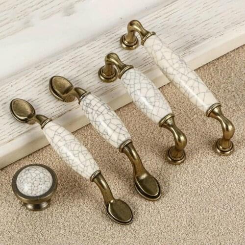 Ceramic Drawer Pulls Antique Crack Kitchen Handles Vintage Handles Knobs and Pulls for Cabinets Metal Furniture Handles