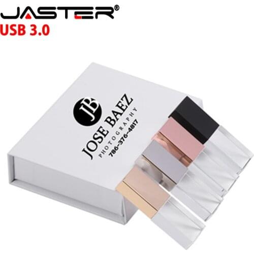 JASTER Crystal USB 3.0 Flash Starter USB Pen Drive 4GB 16GB 32GB 64GB 128 USB Flash Drive 3D 10pcs Engraving Logo/Car Gift