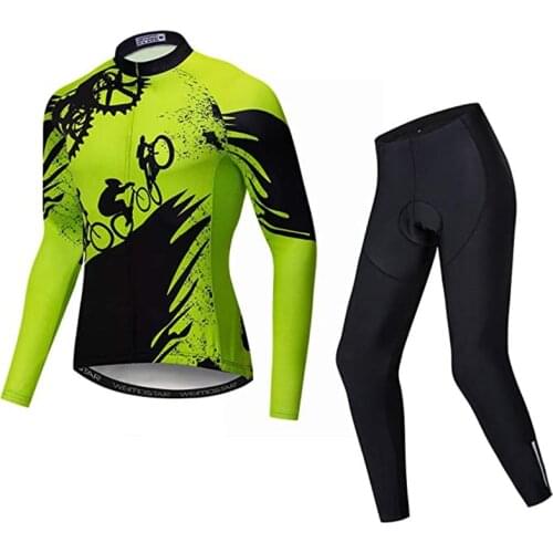 Mens Off-road Cycling Jersey Sets Bicycle Clothing Trousers Long Sleeve Summer Bike Riding Sportwear Tight Running MTB Skinsuit