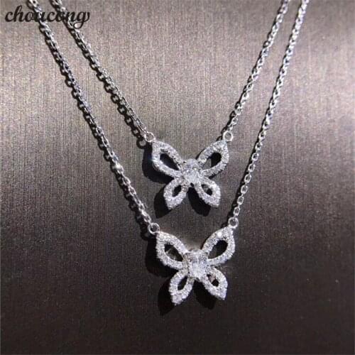 Choucong Butterfly Shape Pendant AAAAA Cubic Zirconia 925 Sterling silver Party Wedding Pendant with Necklace for women jewelry