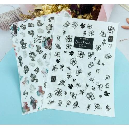 DIY Japanese Style Fashion Hot Selling Thin Light Traceless Nail Stickers New Design Retro Vintage Black& White Roses Nail Decal