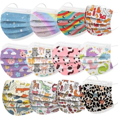 10pcs Childrens Mask Printed Cartoons Kids Disposable Masks 3-ply Proteccion Covers Mouths Facemask Halloween Cosplay Mascara