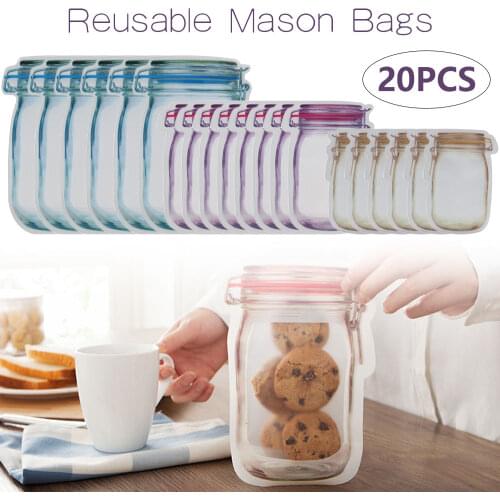 Mason Jar Bottles Bags Reusable Ziplock Bag Nuts Candy Cookies Bag Seal Fresh Food Packaging Bag Snacks Zipper Sealed Pouch Bags