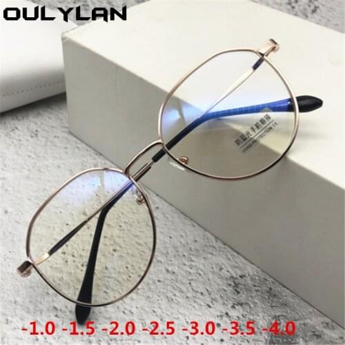 Oulylan -1.0-1.5-2.0 to-4.0 Metal Finished Myopia Glasses Men Women Anti Blue Light Eyeglasses Prescription Shortsighted Eyewear