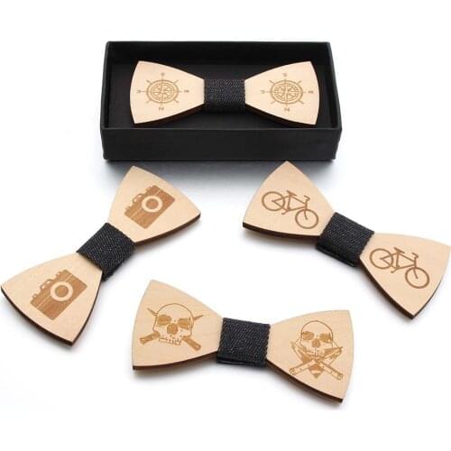 Fashion Wooden Bow Tiet Bicycle Skull Compass camera pattern Party Bow Ties Butterfly Wooden Tie For Man