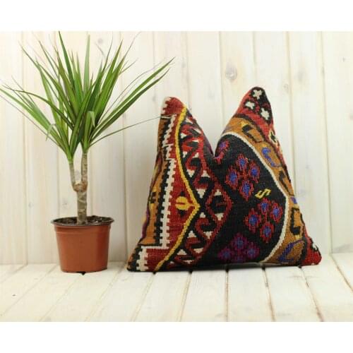 Handmade Kilim Pillow Cases Hand Woven Turkish Anatolian Traditional Motifs Cushion Cover Vintage Home Decorative Zip Carpet