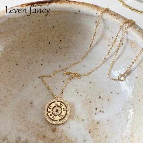 Ancient Rome Time Pendant Round Charm Wedding Necklace White Micro Paved Cz Cubic Zircon Gold Silver 925 Necklace for Women