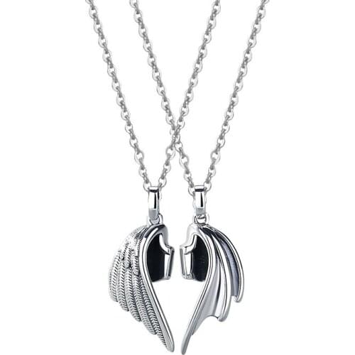 New Fashion 925 Sterling Silver European Creative Devil And Angel Wings Couple Pendant Necklace Exquisite Souvenir Jewelry Gift