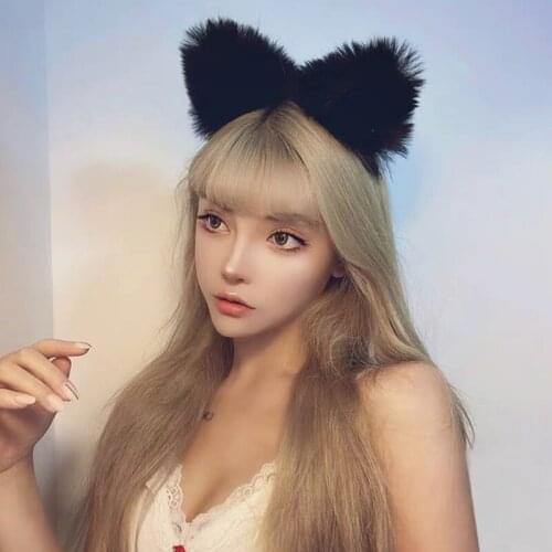 Plush headband Hair band hoop Wooly Cat Ear Shaggy Comfort Touch Gothic Cosplay Dress up party accessories white black