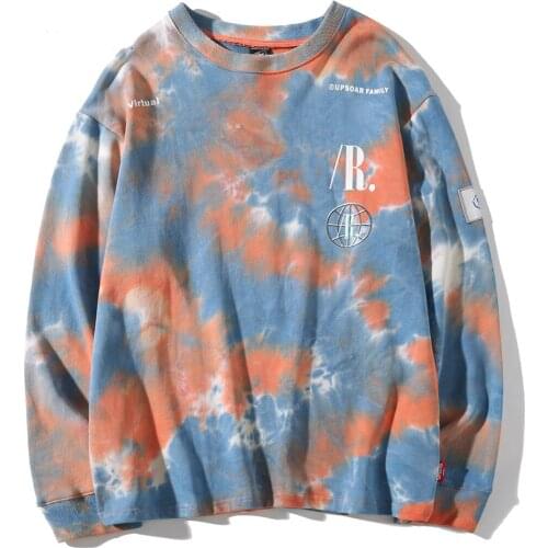 Casual Loose Tie Dye O-Neck Hoodies Sweatshirts Mens Hip Hop Hipster Punk Rock Streetwear Hoodie Fashion Jumper print Tops