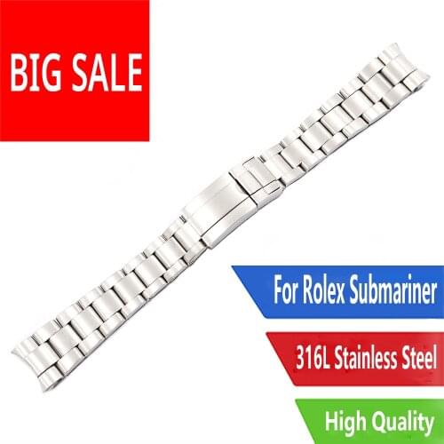 CARLYWET 20 21mm Watch Band Silver All Brushed Solid Curved End Screw Links Wrist Bracelet For Rolex Submariner Oyster Datejust
