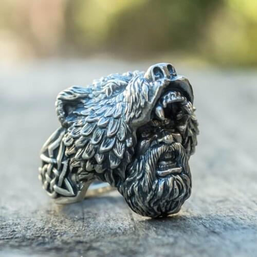 SECRET BOY Mens Silver Color Viking Bear Warrior Carbide Biker Rings Vintage Vikings Nordic Jewelry Size 7-14