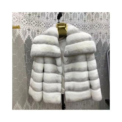 Real Fur Coat High Quality Rex Rabbit Fur Coat Jacket Standing Collar Long Sleeves Natural Real Fur Coat Ladies