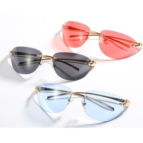 Unique Alloy Leopard Leg Rimless Sunglasses For Men Vintage New Brand Gradient Pilot Sun Glasses Female Oval Hip Hop Eyewear
