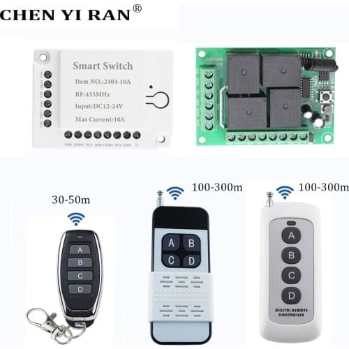 433MHz Universal Wireless Remote DC 12V 24V 4CH RF Relay and Transmitter Remote Garage/Light/Fan/Home appliance Control switch