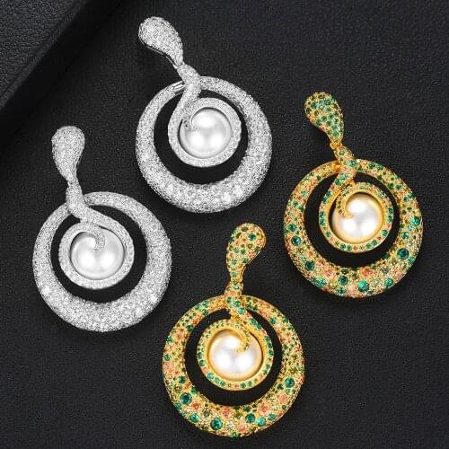 LARRAURI Charms Imitation Pearl AAA Cubic Zirconia Drop Earrings For Women Luxury Wedding Party Ear Earrings Jewelry Accessories