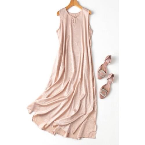 Womens 93% Silk 7% Spandex luxury Fashion Heavy Long Dress Short Sleeve Shirt Dress Elegant Pink L1175