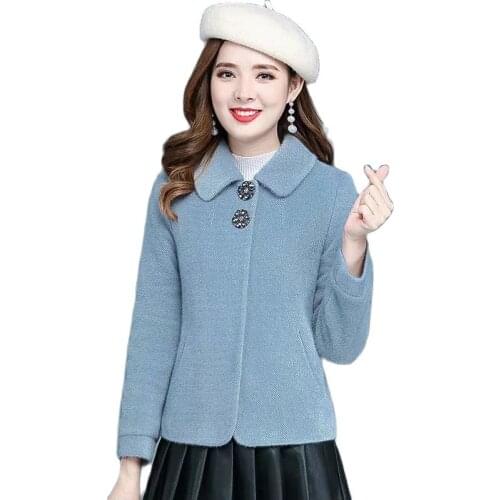 Autumn Winter Wool Jacket Womens Imitation Gold Mink Velvet Short Woolen Coats Slim Elegant Female Plus Size Outerwear 4XL Q70