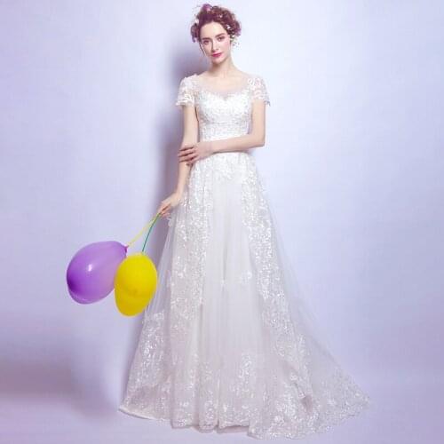 Evening Dresses Illusion O-Neck Short Embroidery Sequined Beading Bow Backless Tulle Lace Luxury Women Formal Party Gown TS070