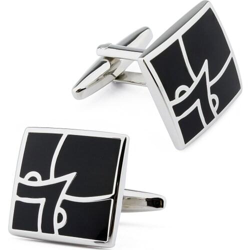 1 Pair Retail Black Enamel Jewelry Cufflinks for Men Shirt Simple Cuff link Button with Gift Box