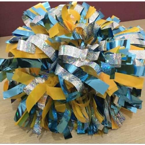 1Piece Cheerleader Pom poms 6" Baton Handle Metallic Light Blue Mix HoLographic Competion 180g Poms Custom Color Never Fade