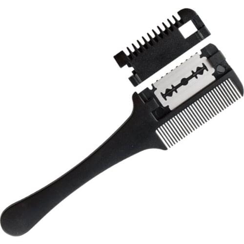 1PC Hair Cutting Comb Black Handle Hair Brushes with Razor Blades Cutting Thinning Hair Salon DIY Styling Tools