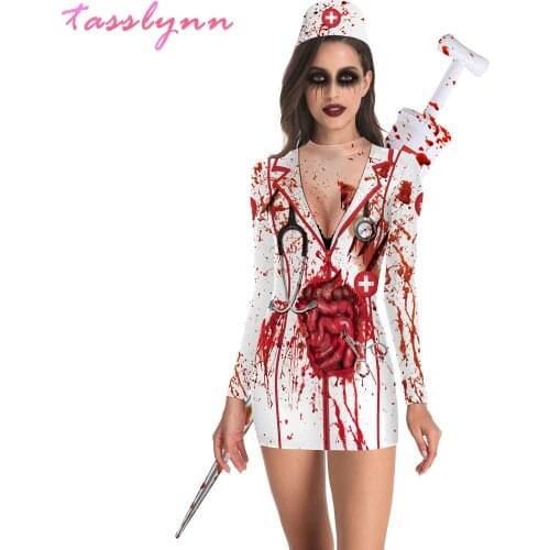 2020 Costume Women Halloween Mad Scientist Halloween Dress Women Spandex Day of The Dead Decor