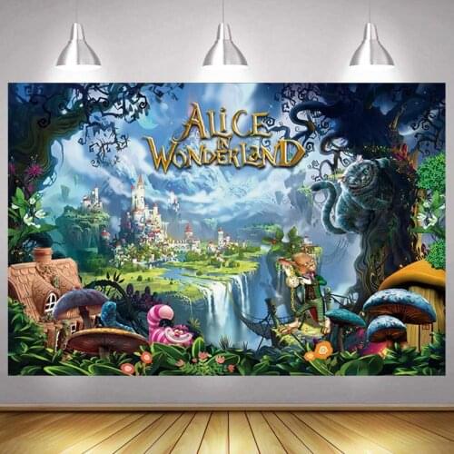 Alice in wonder Photo Backdrop Garden Girls Kids Happy Birthday Party Decoration Cartoon Photography Backgrounds Banner Prop