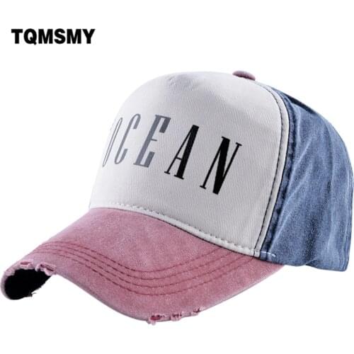 TQMSMY Letter OCEAN Washed Denim Cotton Men Baseball Cap Women SunHats For Men Women Snapback Dad Hats Summer Casual Caps TMA11