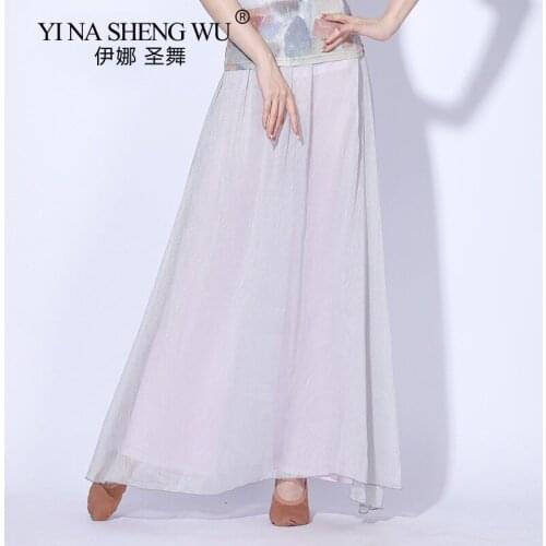 Women Summer New Wide Leg Elastic Long Pants Chinese Classical Folk Dance Practice Clothes Loose Trouser Show Double-layer Yarn