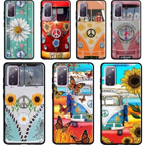Hippie Peace Bus and Sunflower For Samsung Galaxy Note 20 Ultra Note 10 Plus S20 FE S8 S9 S10 Plus S21 Ultra Case Cover