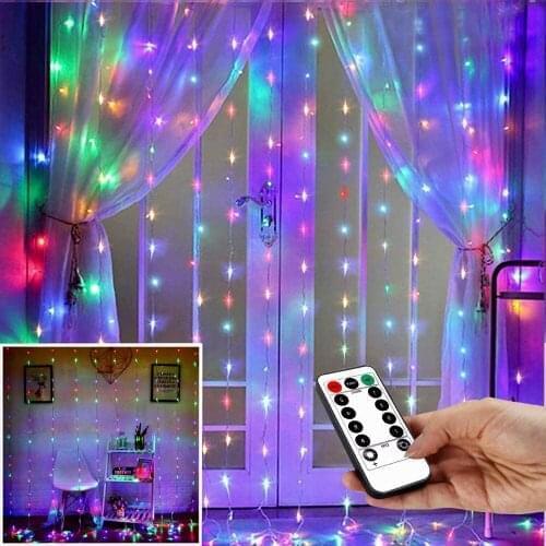 CYUAN LED String Lights Christmas Decor Remote Control USB Wedding Garland Curtain Lamp Holiday For Bedroom Bulb Outdoor Fairy