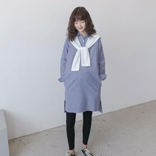 Maternity Elegant stripe Blouse Dresses SpringAutumn Pregnant women Long Sleeve Loose Fashion Blouse Fashion Ladies Clothing Top