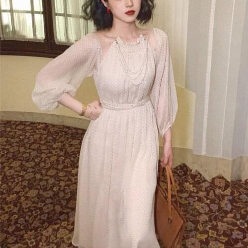 Elegant Evening Party Midi Dress Women Korean Fashion France Vintage Dresses Ladies Long Sleeve Designer Retro Dress Autumn 2021