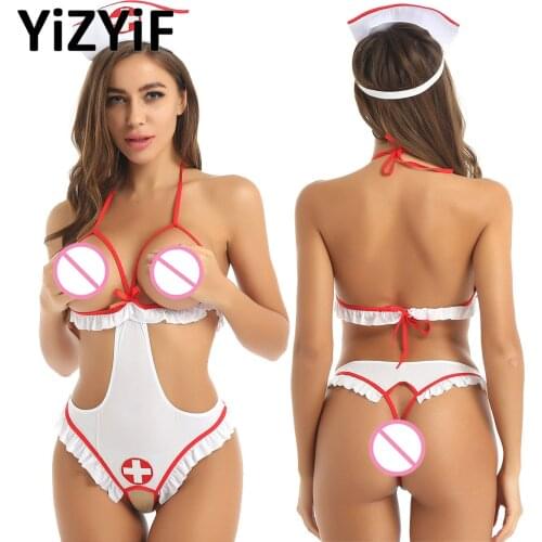 Nurse Erotic Costumes Women Sexy Lingerie Baby Doll Porno Cosplay Uniform Temptation Open Cup Bodysuit Underwear