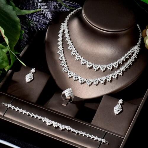 HIBRIDE High Quality Cubic Nigerian Jewelry Set for Women 4pcs Earring and Necklace Set Bridal Weeding Accessories bijoux N-693