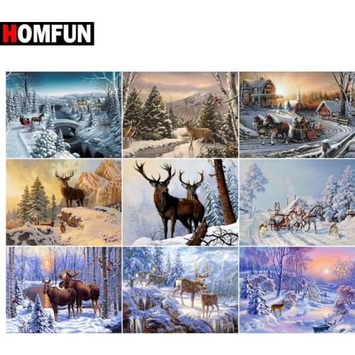 HOMFUN Full Diamond Embroidery Winter snowy night elk" Diamond Painting Cross Stitch Patterns Rhinestone Unfinished Home Decor