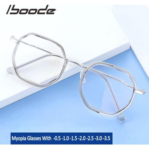 Iboode Polygonal Anti-blue Light Fashion Myopia Glasses Women Retro Glasses Frame Men Classic Shortsighted Optical Lens Eyewear