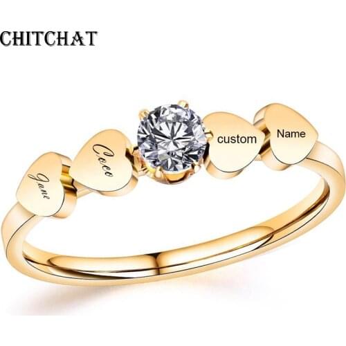 Customized Engraved Family Name Rings Stainless Steel Heart Engagement Promise Ring For Woman Best Friend