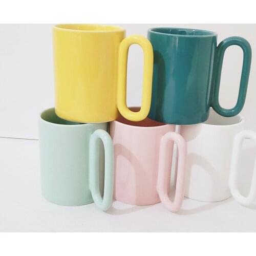 Makaron Color Korean Style Simple Creative Ceramic Mugs Cup With Ring Handgrip For Couple Birthday Gift Mugs Pink Mug White Mug