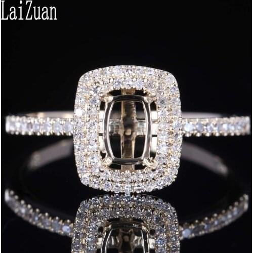 LaiZuan Solid 14K (AU585) Yellow Gold 0.25ct Genuine Natural Diamonds Engagement Wedding Semi Mount Ring Fit Cushion Cut 6X4mm