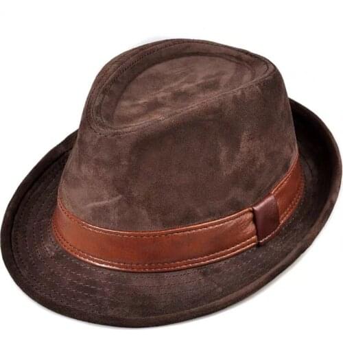 2020 Winter Genuine Leather Top Hats For Men/Women British Gentlemen Wide Brim Stetson Fedoras 55-60cm Fitted Brown Gorra Male