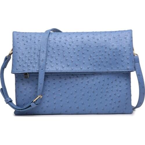 Ostrich Blue Women Pouch Soft Document Bag Ostrich Leather Women Clutch Bag New Trendy Lddy Notebook Office Shoulder Bags