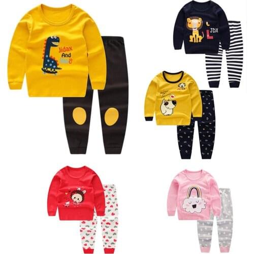 Girls 100% Cotton Pajamas Set Kids Cartoon Sleepwear Children Clothing Set Baby Long Sleeve Pijamas Home Clothing Boys