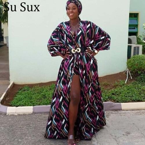 Holiday Beach Afrian Dresses For Women Chiffon Pant Suits African Clothes Plus Size Long Sleeve Dress Short Pant Outfits(no belt