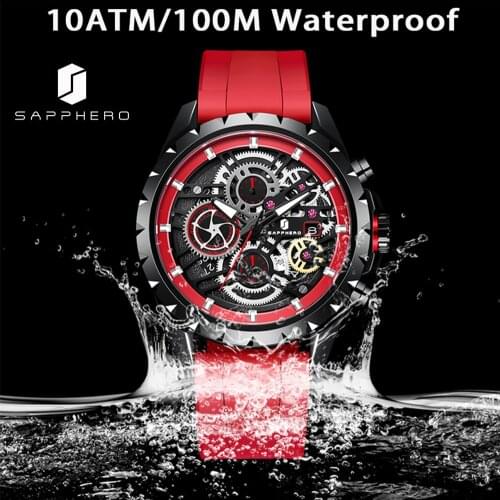 SAPPHERO Watch for Mens Quartz Movement Silicone Strap 100M Waterproof Wristwatch Multifunctional Sport Fashion Chronograph