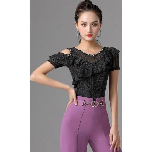 Latin Dance Practice Clothing Female Modern National Standard Dance Sexy Short Sleeve Tops Rumba Tango Samba Dancewear DQL5370